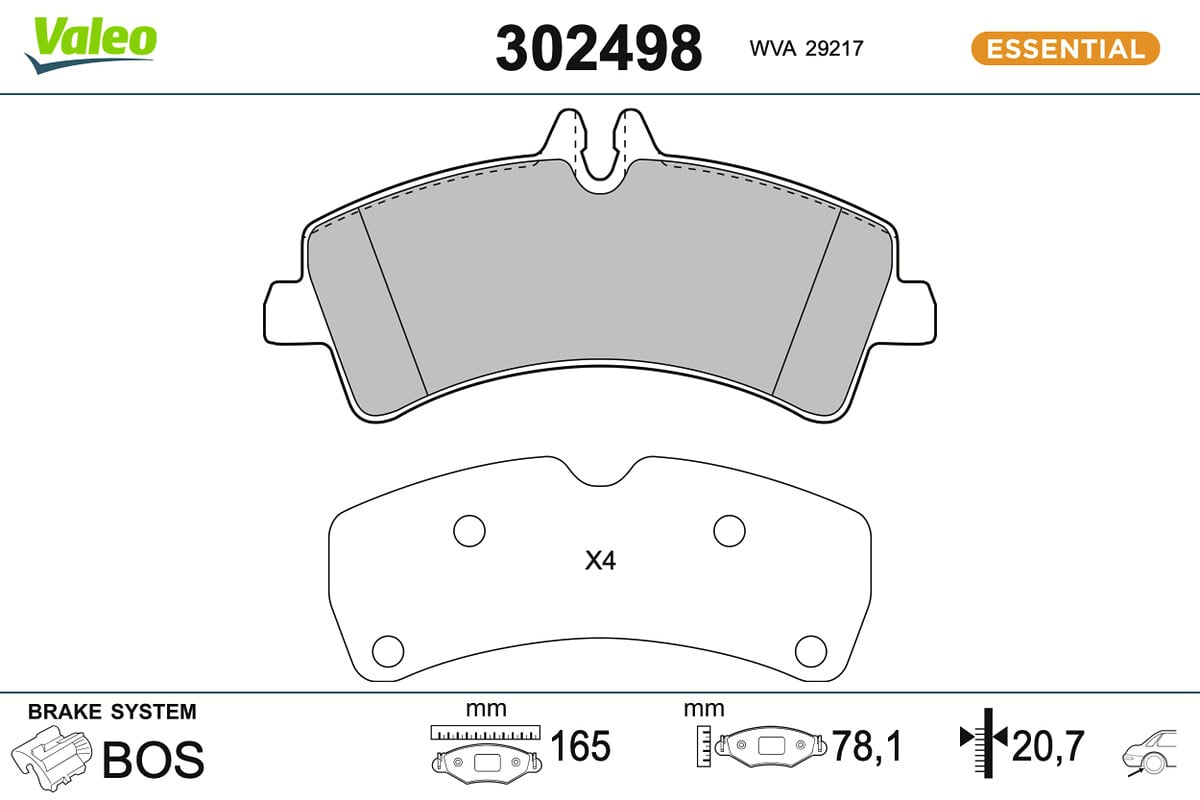 Jeu de 4 plaquettes de frein VALEO ref. 302498